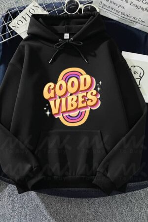 capuche avec design Good Vibes noir